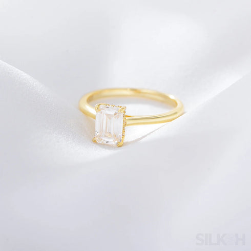 Emerald Cut Zircon Sterling Silver Engagement Ring Ora
